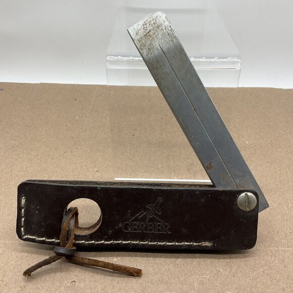 Vintage Gerber 5" Sportsman Steel Knife Sharpener W/ Chisel Tip & Leather Sheath - Picture 1 of 9